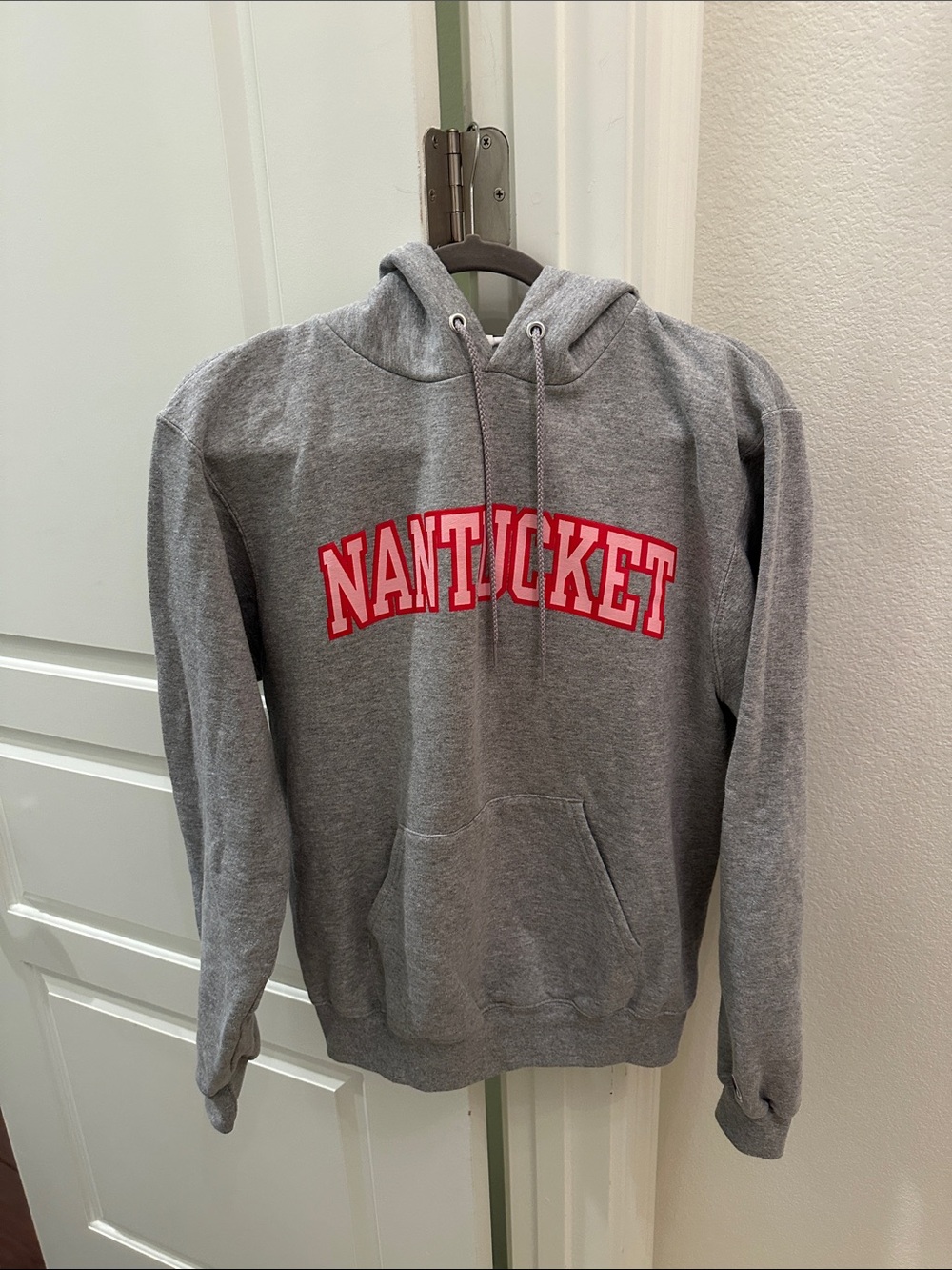 Champion Gray Hoodie with Red Nantucket Script
